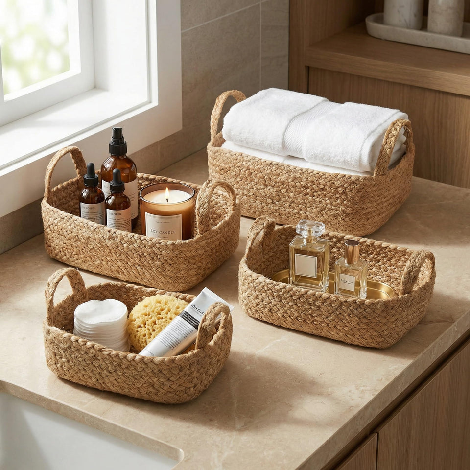 KIBAGA beautiful storage basket set of 4 in natural jute for versatile shelf organization