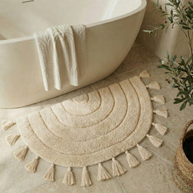 KIBAGA boho bath rug tassels half-circle adds cozy charm to the bathroom