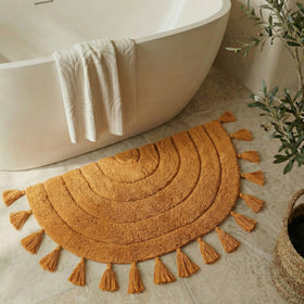 KIBAGA boho rug tassels detail adds cozy charm to your bathroom