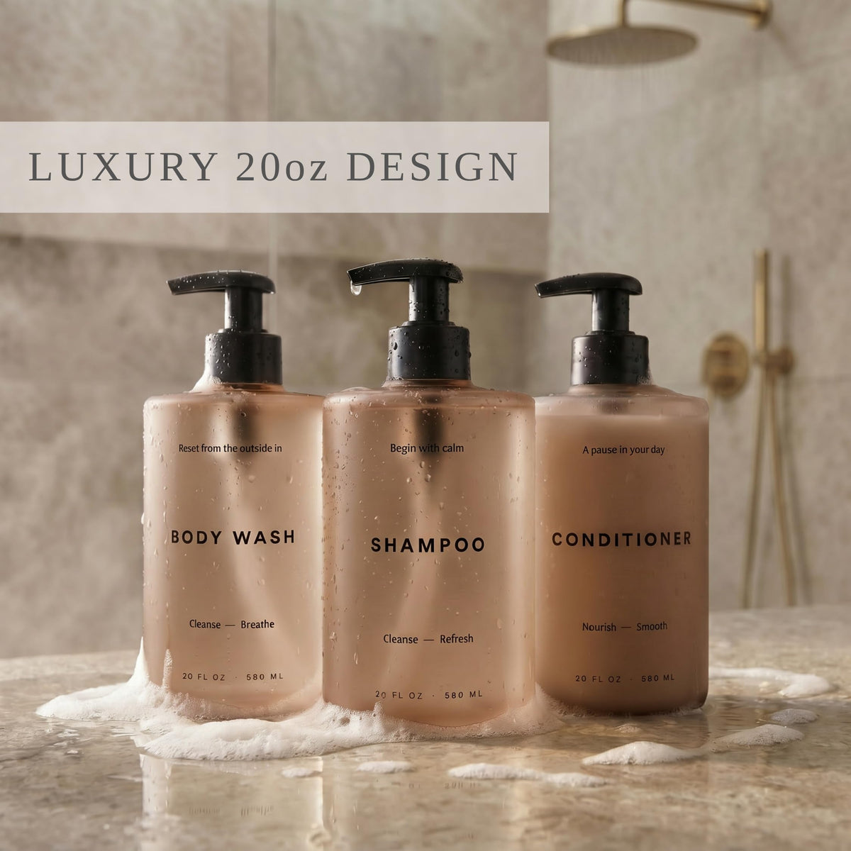 KIBAGA conditioner dispenser 20oz with pump for easy detangling routines.