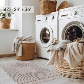 KIBAGA cream boho rug neutral tones blend with any decor.