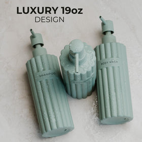 KIBAGA fluted body wash dispenser adds spa-inspired style and efficiency.