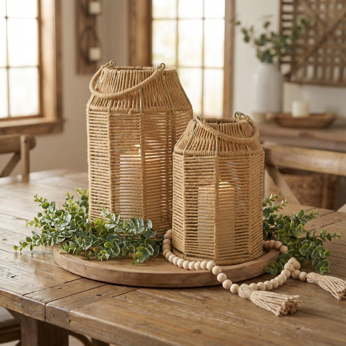 KIBAGA handcrafted jute lantern detail enriches interior texture
