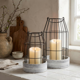 KIBAGA lantern white wood stand viewed from side for mantels