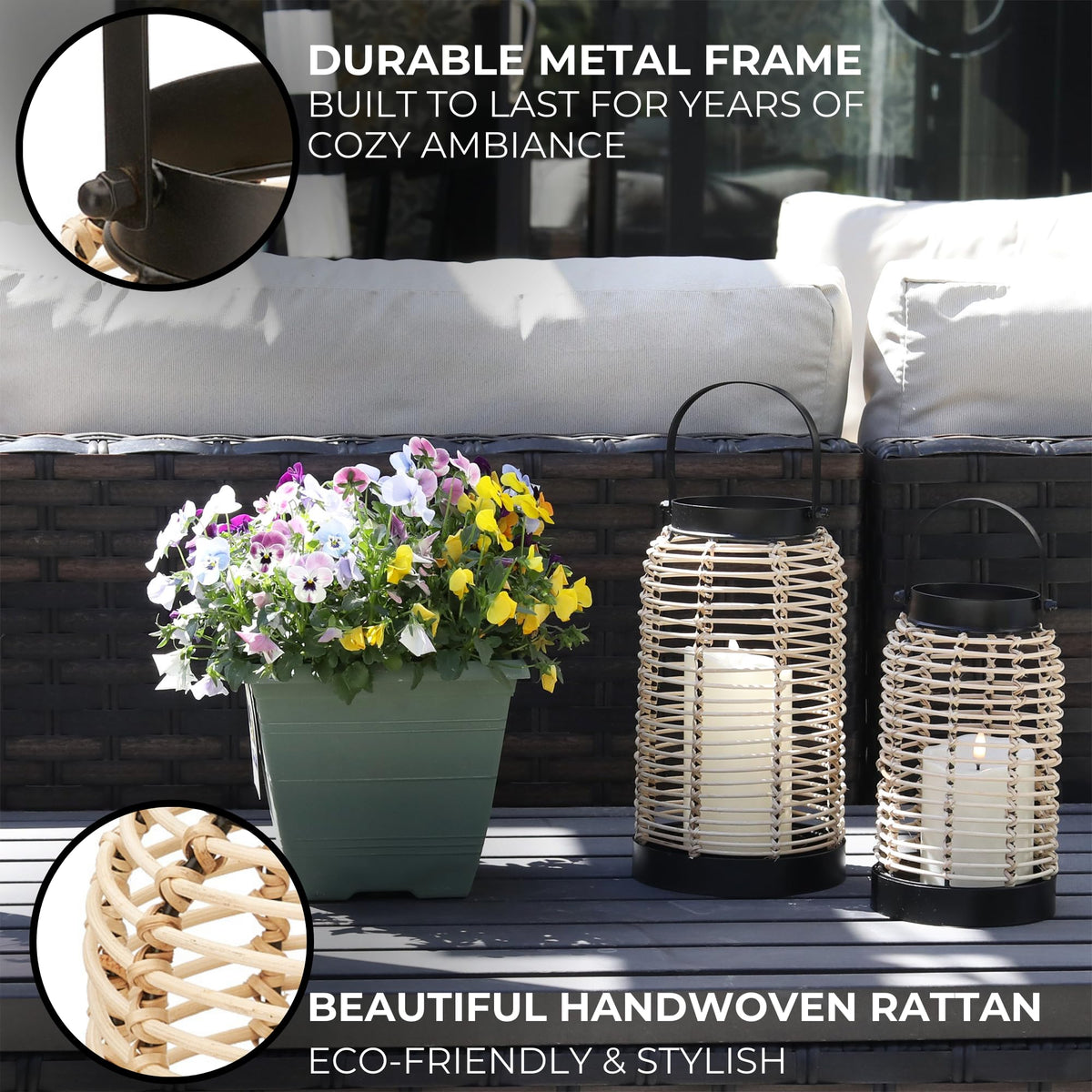 KIBAGA modern boho farmhouse lanterns on a coffee table