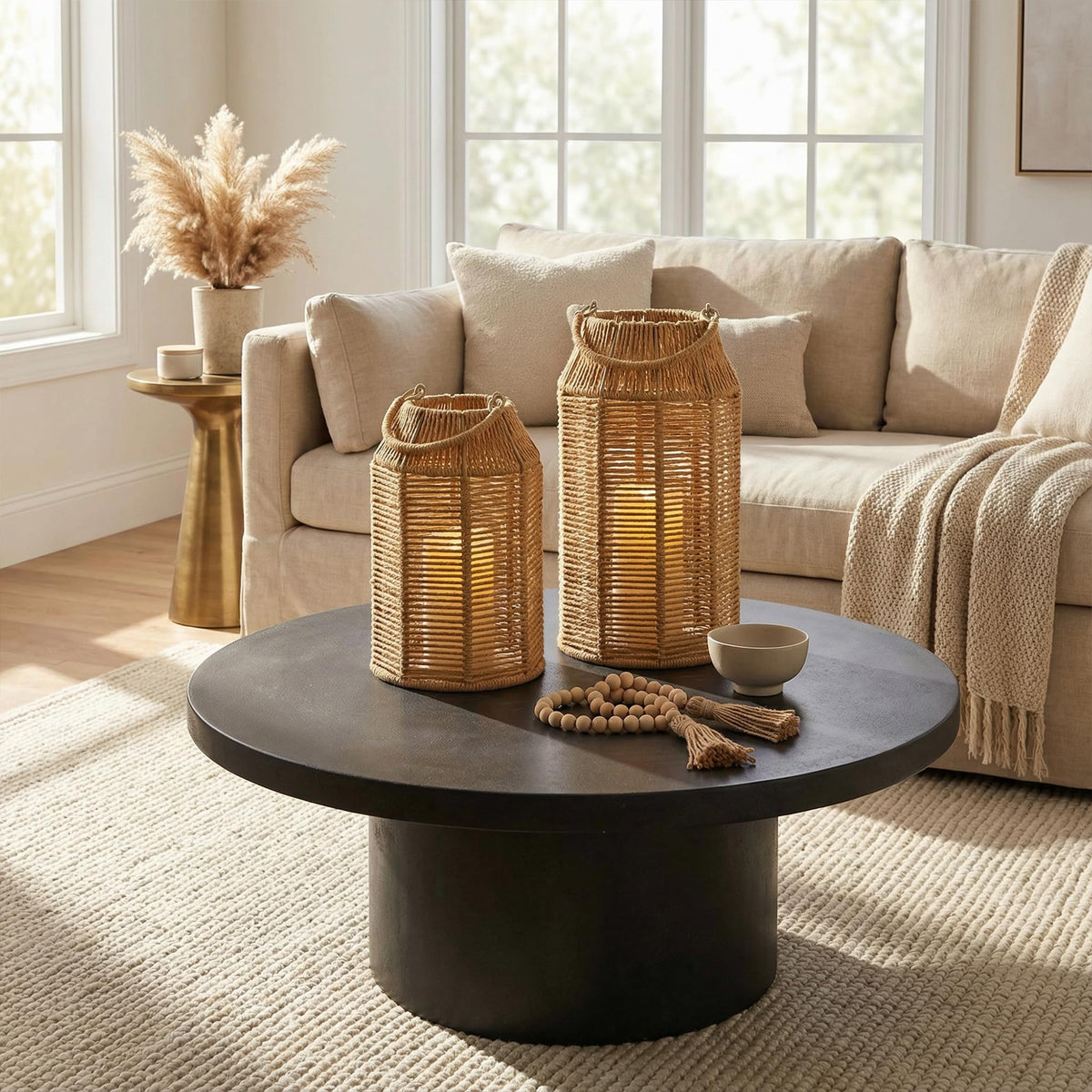 KIBAGA natural jute lantern small adds cozy glow to shelves
