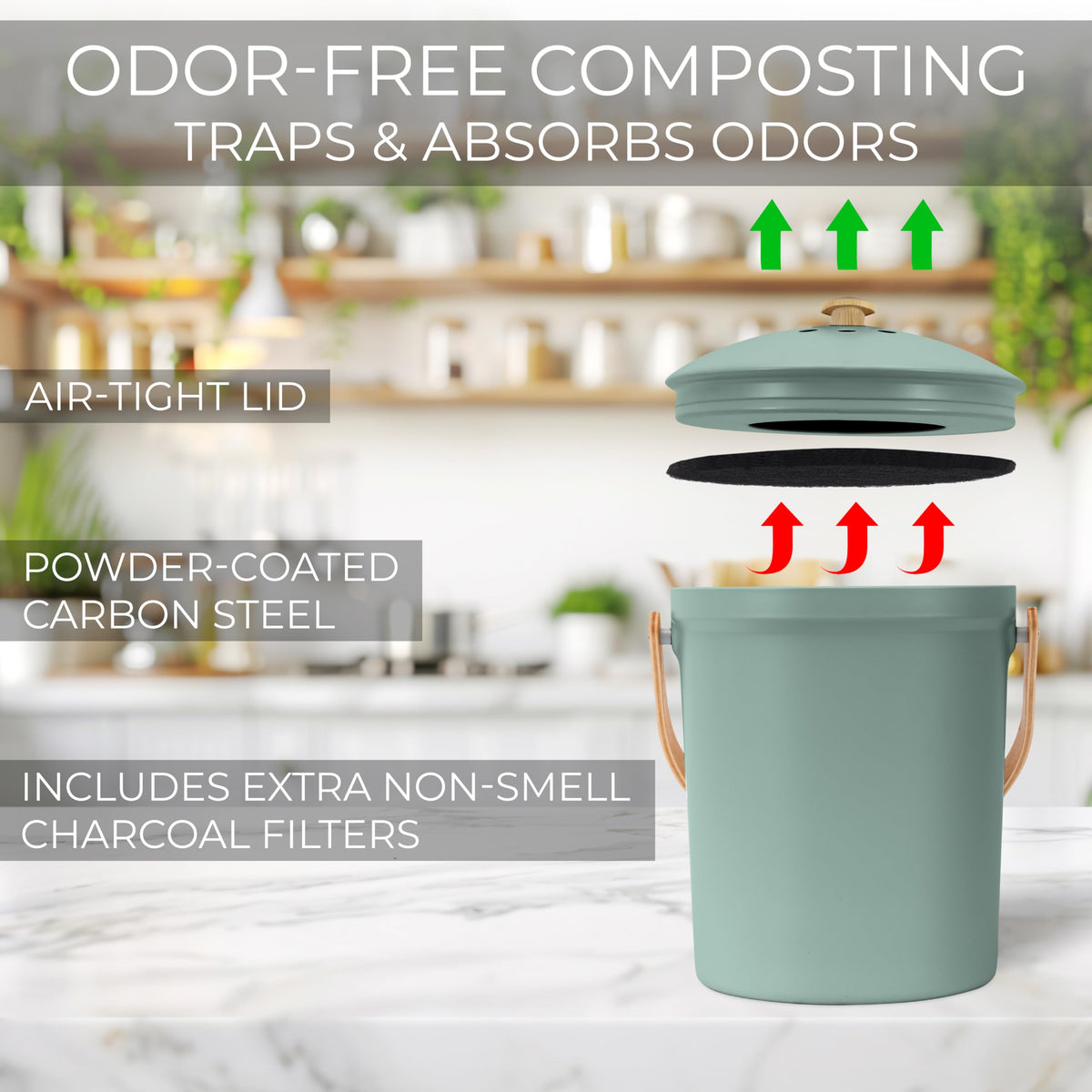 KIBAGA one-point-one-gallon capacity fits weekly kitchen scraps