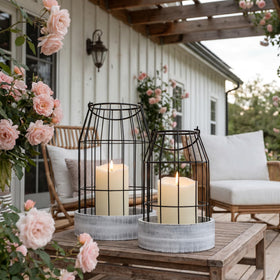 KIBAGA rustic farmhouse lantern large with white wood stand as centerpiece