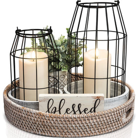 KIBAGA rustic farmhouse lantern small on tabletop for cozy decor