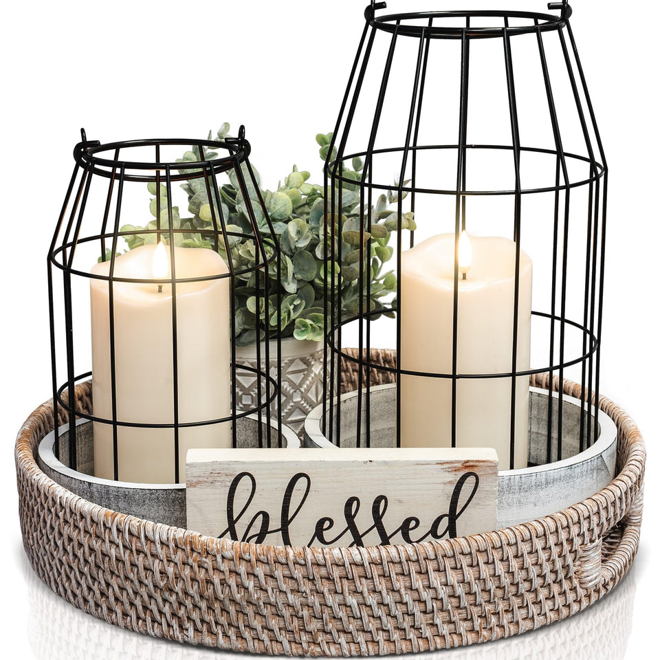 KIBAGA rustic farmhouse lantern small on tabletop for cozy decor