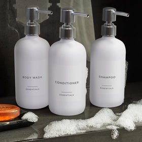 KIBAGA spa-inspired bathroom decor upgrade with modern white bottles