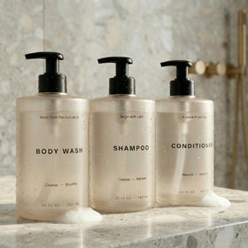KIBAGA stylish dispenser set-3 for organized, spa-like bathroom décor.