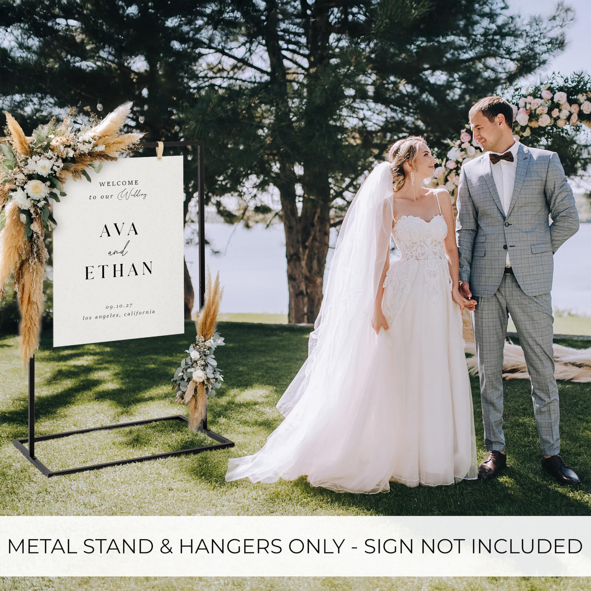 KIBAGA wedding sign stand adjustable feet, keeps signs level on uneven floors.