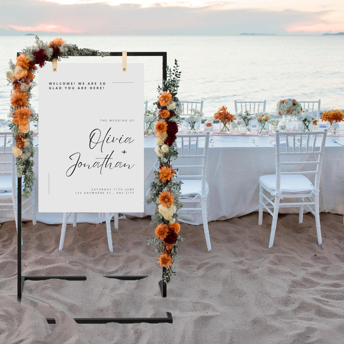 KIBAGA wedding sign stand leather straps, secure display for worry-free celebrations.