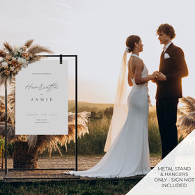 KIBAGA wedding sign stand side view, sturdy frame ideal for seating charts.