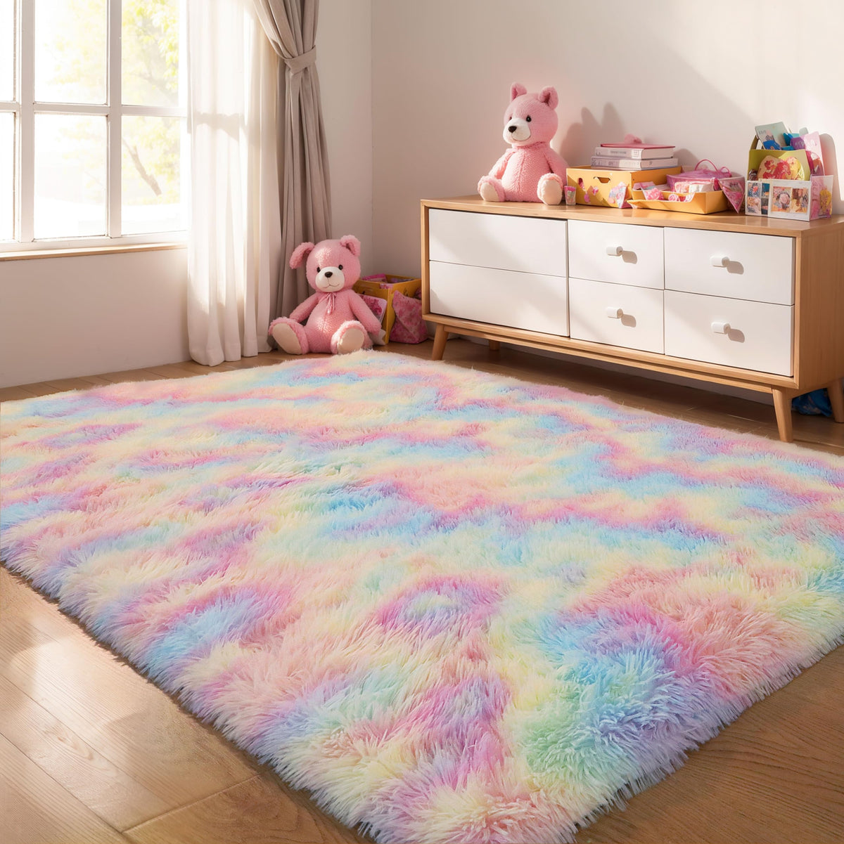 KICHOWUA rainbow unicorn rug with plush pile, ideal for kids' rooms