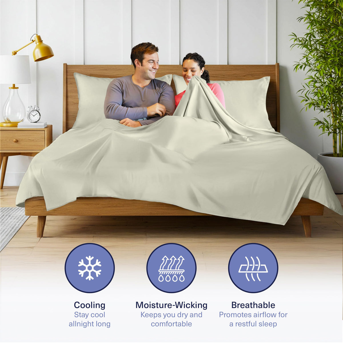 Kickoff Home bamboo sheets king fitted corner—deep-pocket up to 19 inches.