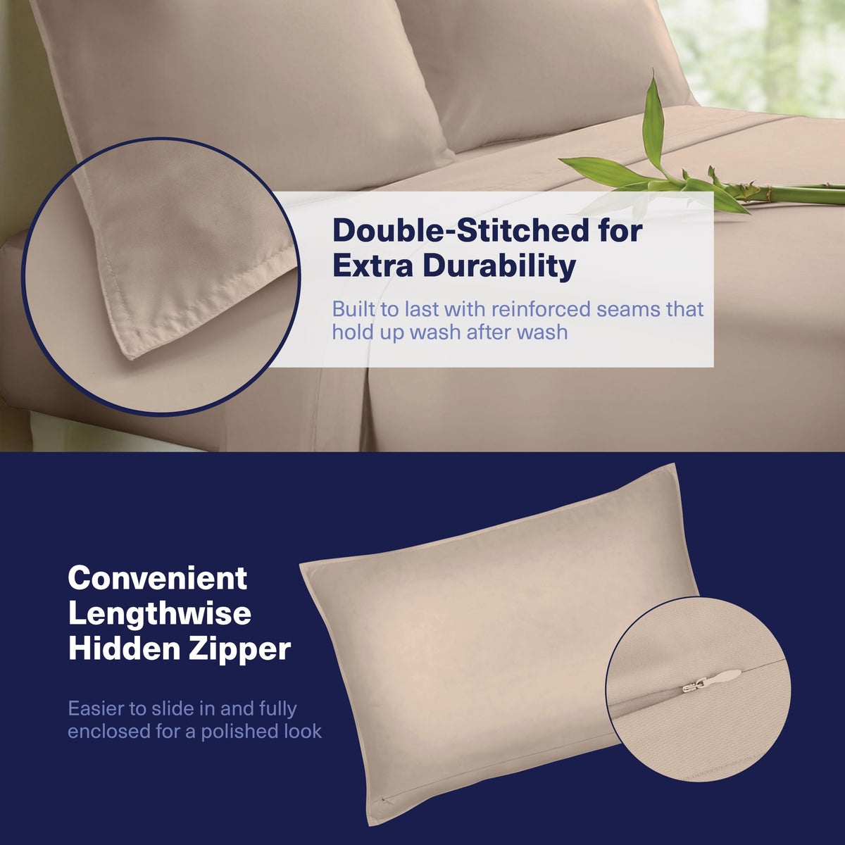 Kickoff Home extra-wide flat sheet drapes over bed edges for elegant finish.