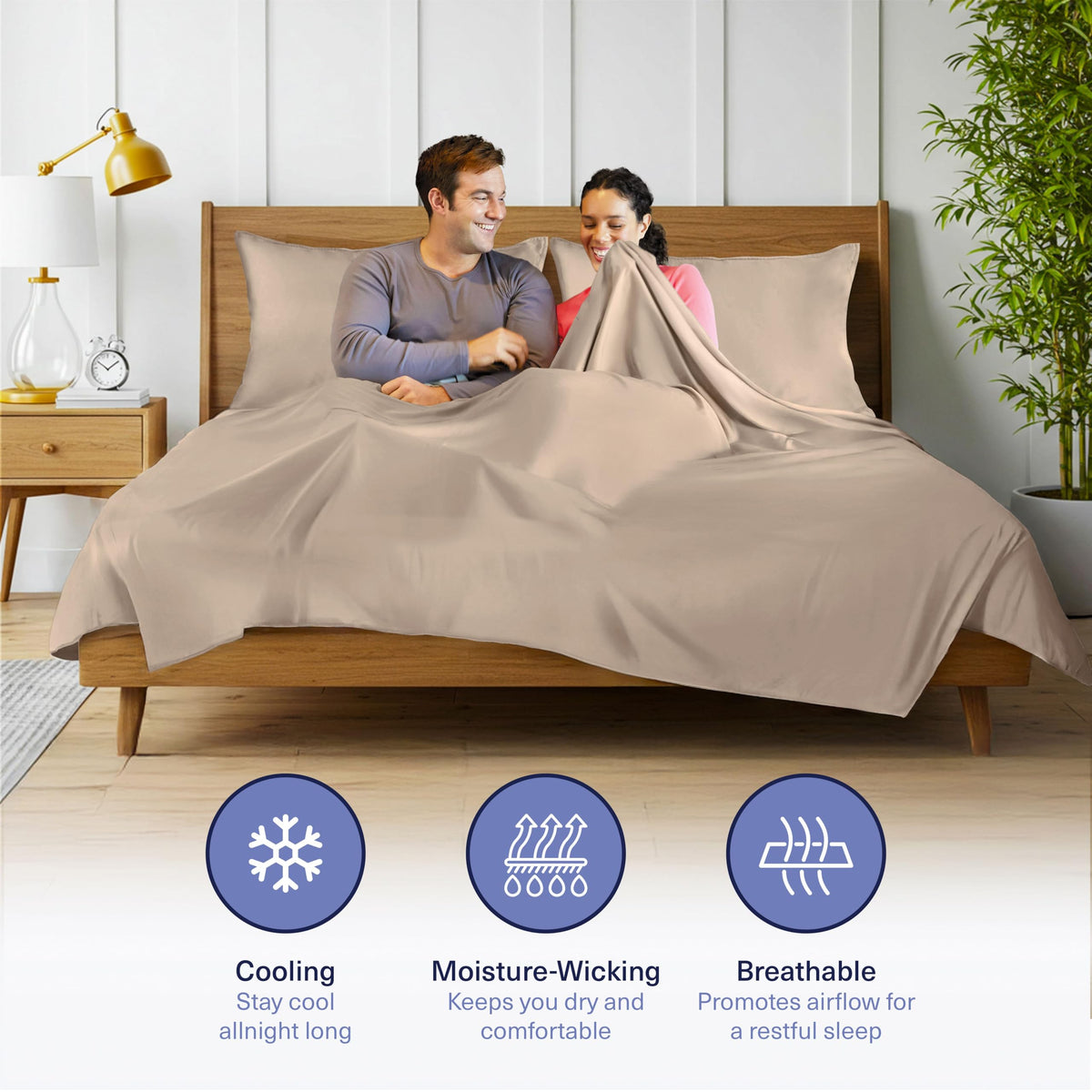 Kickoff Home SleepTight elastic straps secure the king sheets for stay-put performance.