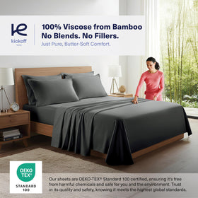Kickoff Home viscose bamboo king sheets feature deep-pocket fit with SleepTight straps.