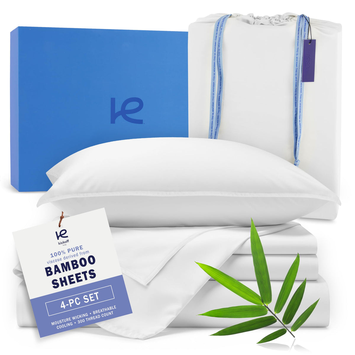 Kickoff Home viscose bamboo king 4pc set showcases silky softness and cooling comfort.