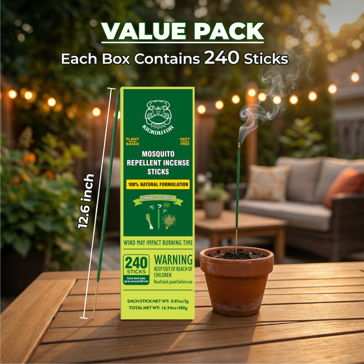 KICKOUTOR bamboo-core incense sticks burn smoothly for outdoor gatherings.