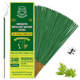 KICKOUTOR mosquito incense stick on patio offers extended 1-hour burn against mosquitoes.