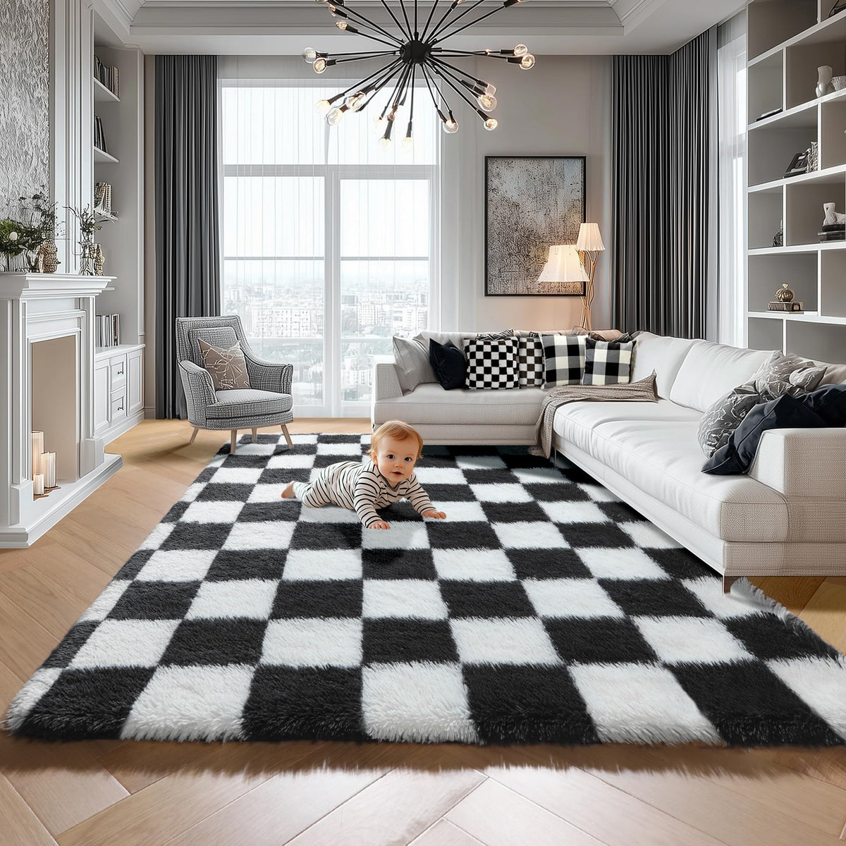 KICMOR checkered rug 5x7 overview – adds timeless style to living spaces.