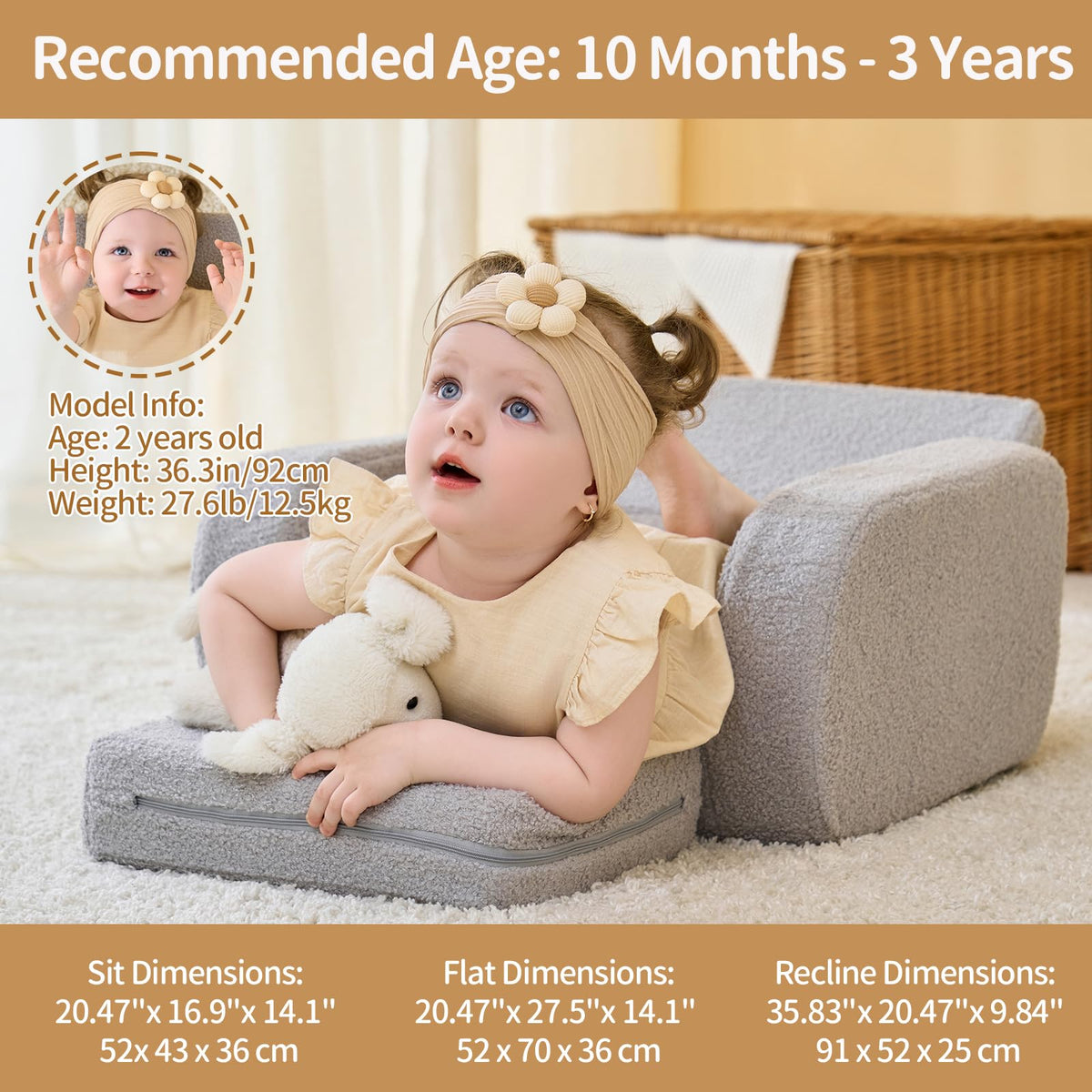 KidBloom couch in calming tones complements modern nursery decor.
