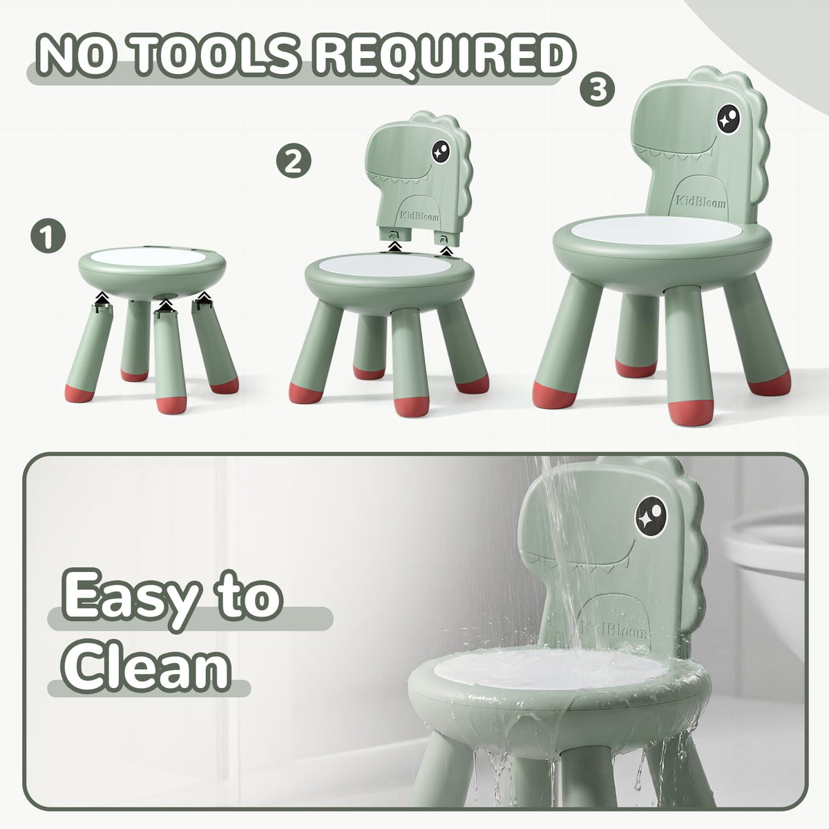 KidBloom plastic chair cleans easily after meals and activities.
