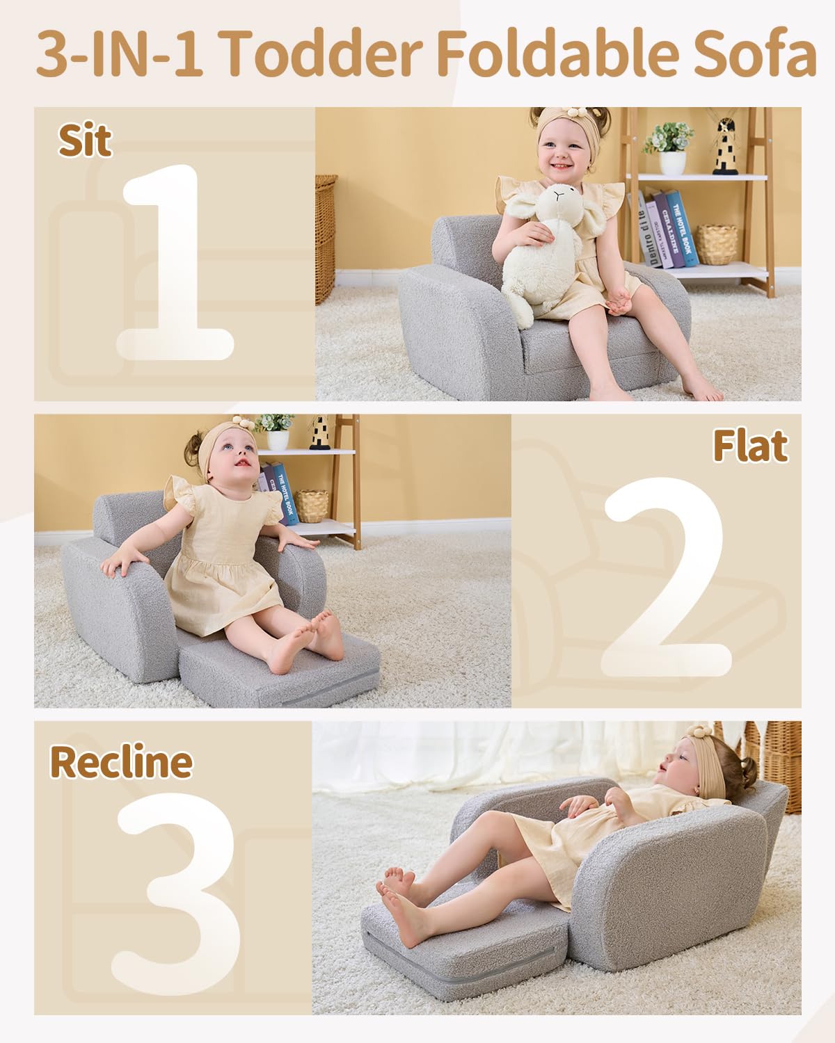 KidBloom toddler chair in recline mode provides ergonomic support for tiny backs.