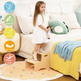 KIDL two-step stool helps children reach bathroom vanities and kitchen surfaces.