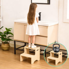 KIDL toddler step stool’s non-slip pads keep it steady on bathroom floors.