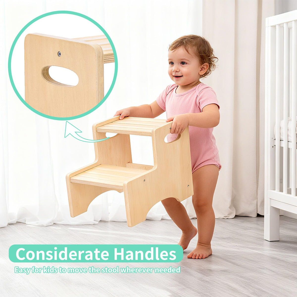 KIDL wooden stool ideal for potty training near sinks and counters.