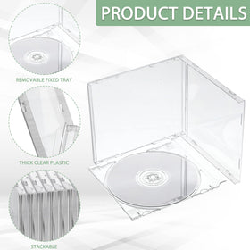 Kigley stackable CD/DVD jewel cases save shelf space.