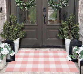 KIhipIoe buffalo plaid rug with pink and white checks brightens decor