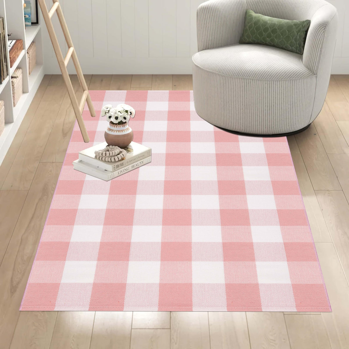 KIhipIoe plaid rug for bedroom or kitchen, multi-use practicality.
