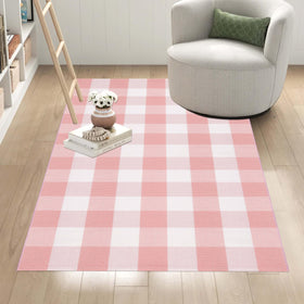 KIhipIoe plaid rug for bedroom or kitchen, multi-use practicality.