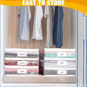 Kikerike transparent storage bag under bed neatly storing blankets.