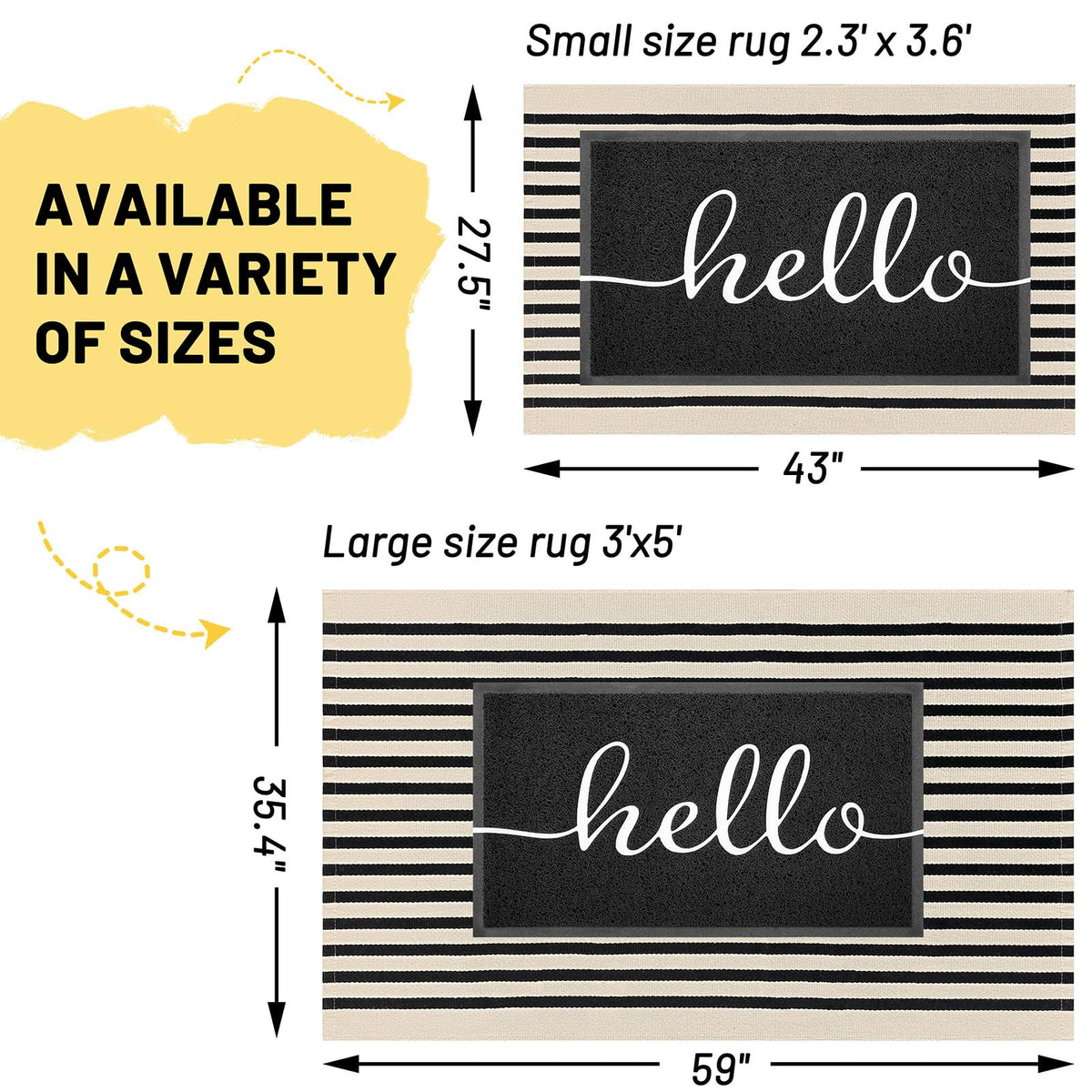 KILOCOCO Beige striped rug 3x5 on outdoor porch withstands everyday wear.