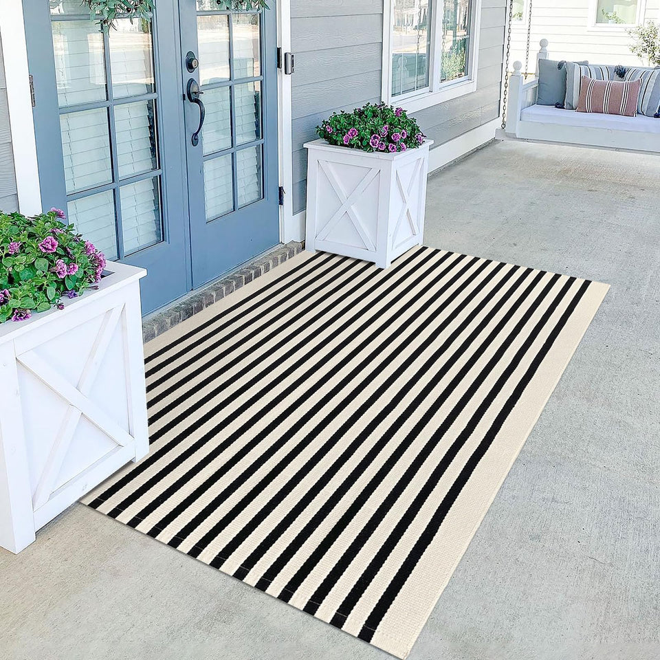 KILOCOCO beige striped rug close-up weave for durable entryways