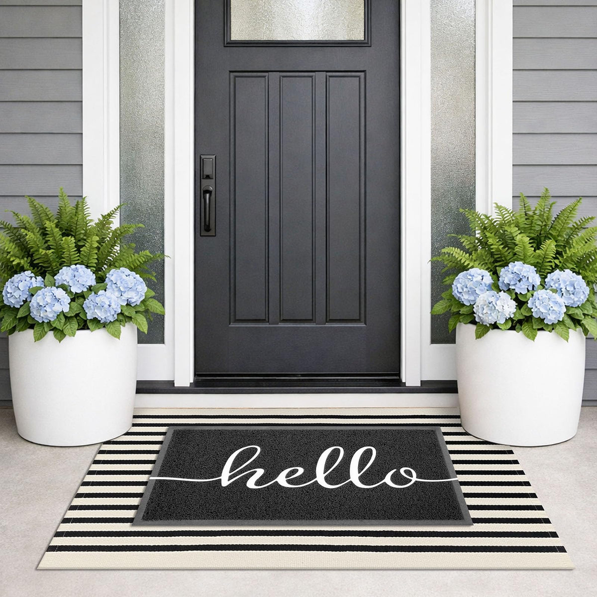 KILOCOCO beige striped rug near entryway adds classic style and easy maintenance