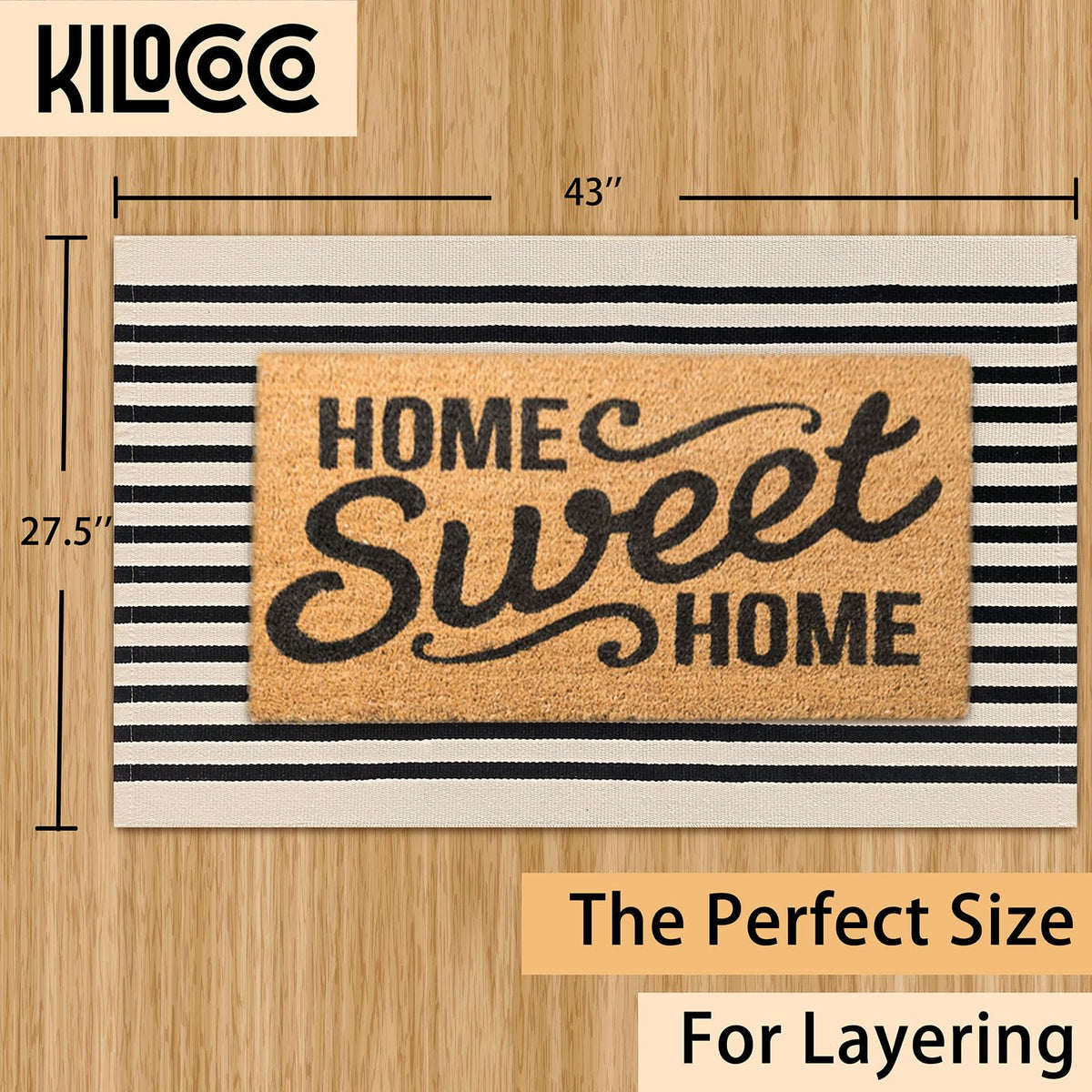 KILOCOCO beige striped rug in a kitchen spot, warm touch and practical underfoot