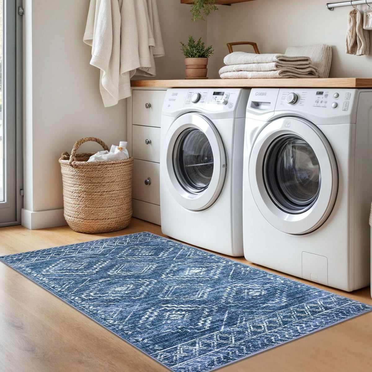 KILOCOCO Boho entryway rug demonstrates non-slip backing on smooth floors