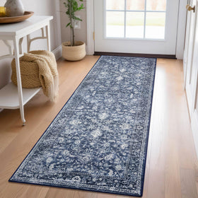 KILOCOCO hallway runner blue floral pattern ideal for hallways and entryways.