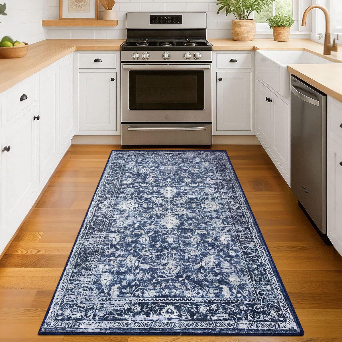 KILOCOCO low-pile rug, 0.3 inches, eases door movement and reduces tripping risks.