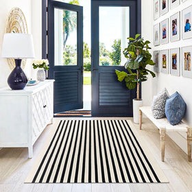 KILOCOCO patio rug beige-black stripes, fits under doors
