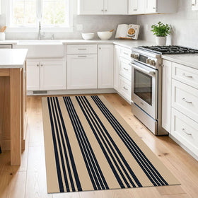 KILOCOCO striped rug without non-slip backing paired with a rug pad for safety