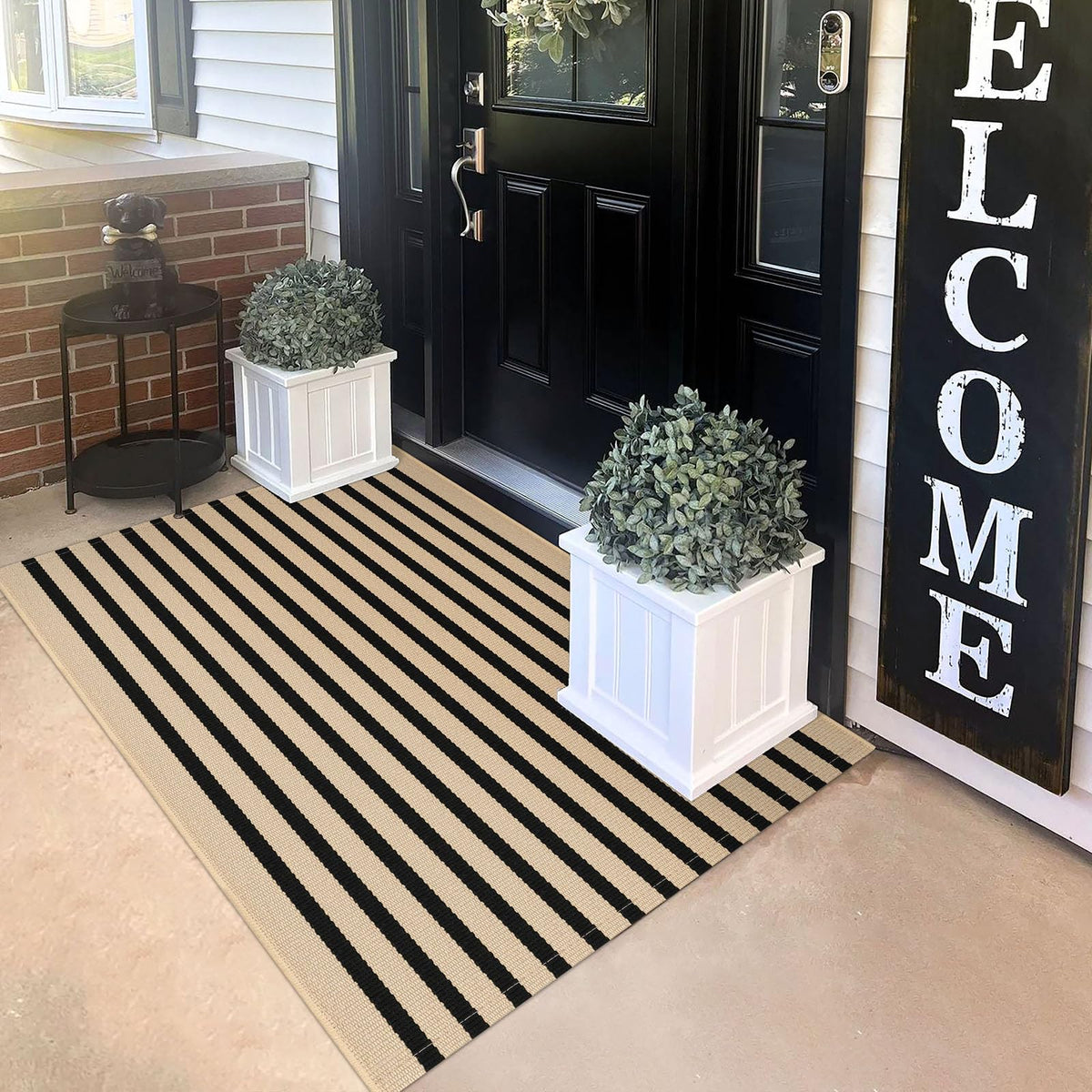 KILOCOCO striped rug 3x5 front door close-up weave enhances entryway durability.