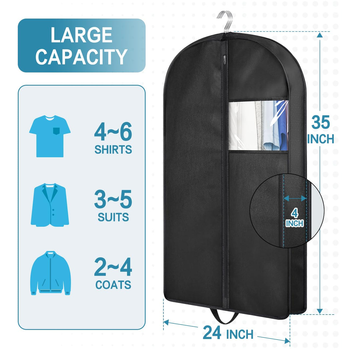 KIMBORA garment bag helps closet organization for shirts and jackets.